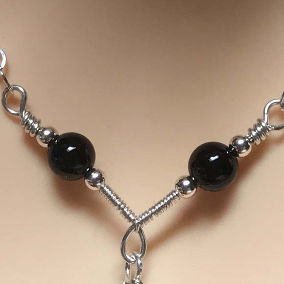 Full Moon Necklace- Moonstone Lapis Lazuli and Onyx Sterling Silver Necklace - Picture 5 of 7